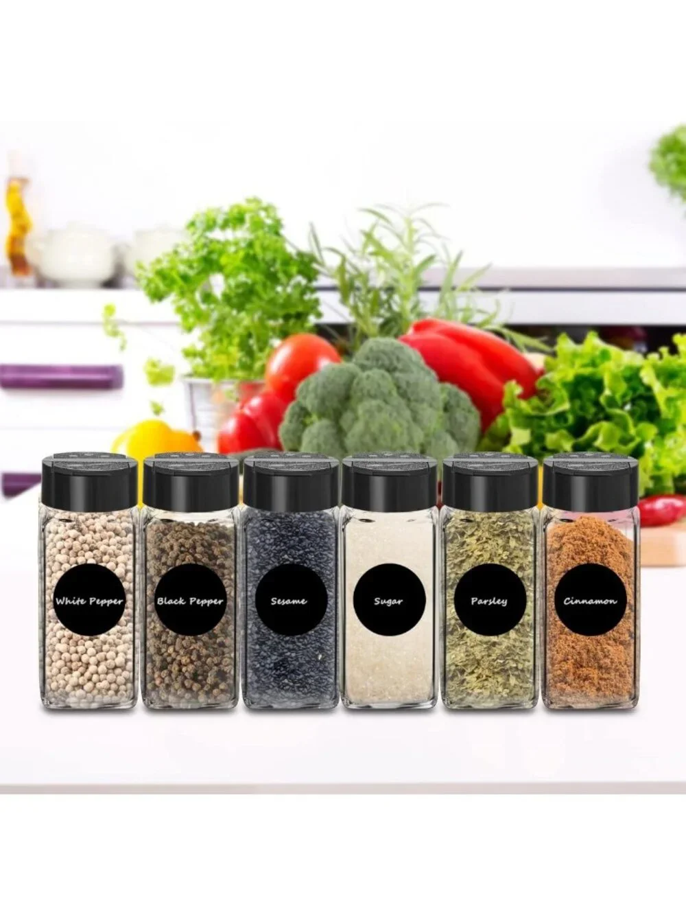 12 Pack Glass Spice Jars with Labels & Shaker Lids, 4oz Empty Containers